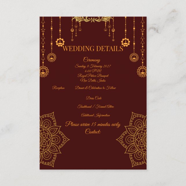 D'accompagnement Carte de détails de mariage élégante marron et or  (Devant)