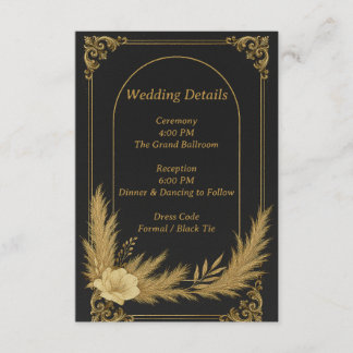 D'accompagnement Carte de détails de mariage élégante noire et doré