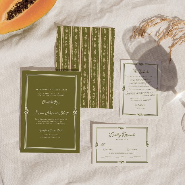 D'accompagnement Carte de détails de mariage élégante vert olive (Créateur téléchargé)