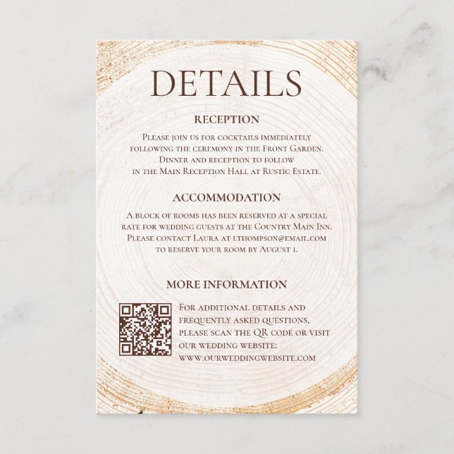 D'accompagnement Carte de détails de mariage en bois rustique avec  (Devant)