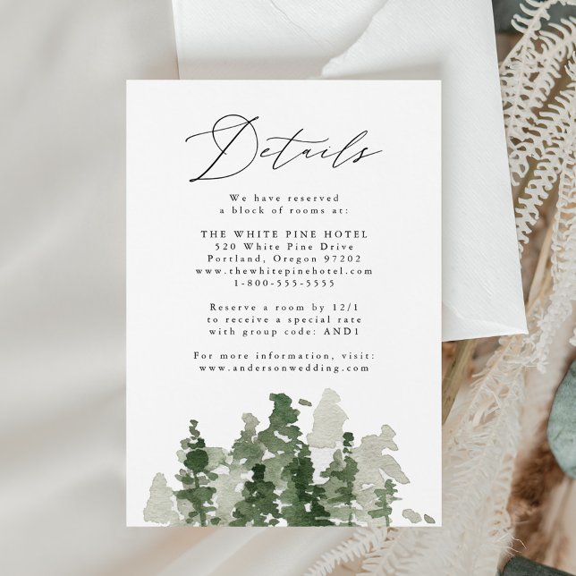 D'accompagnement Carte de détails de mariage en forêt de pins rusti (Créateur téléchargé)