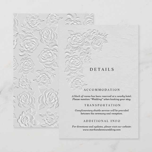 D'accompagnement Carte de détails de mariage Faux Embossed White Ro (Devant / Derrière)