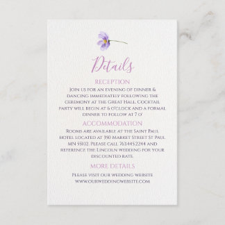 D'accompagnement Carte de détails de mariage Fleur sauvage violette