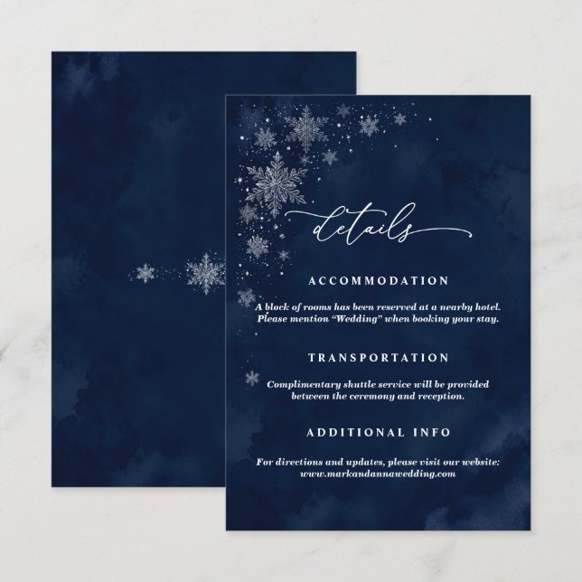 D'accompagnement Carte de détails de mariage Flocons de neige de mi (Devant / Derrière)
