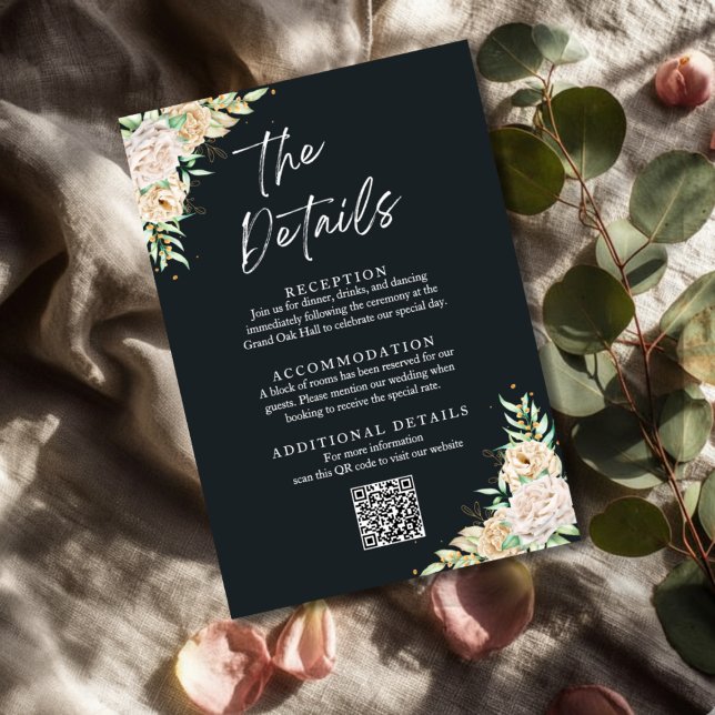 D'accompagnement Carte de détails de mariage floral avec QR Code (Créateur téléchargé)