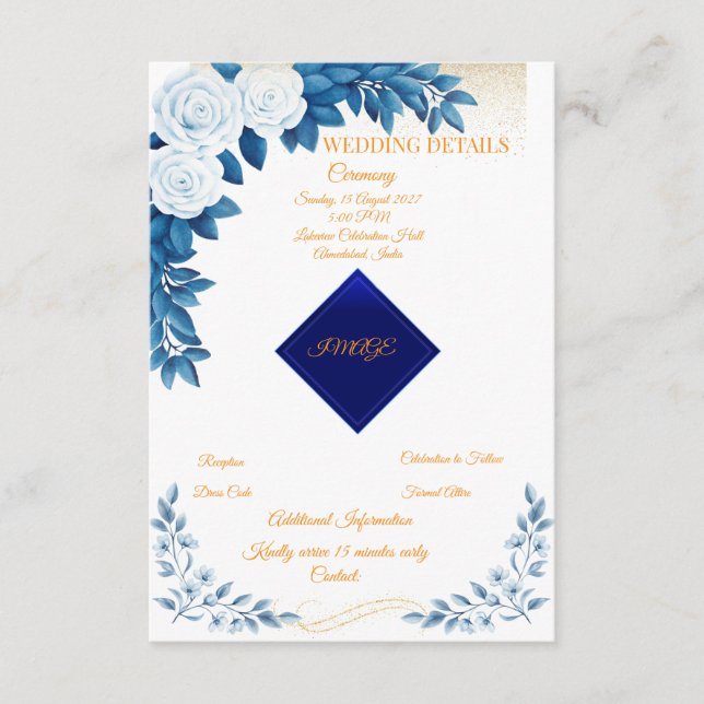 D'accompagnement Carte de détails de mariage floral bleu élégant (Devant)