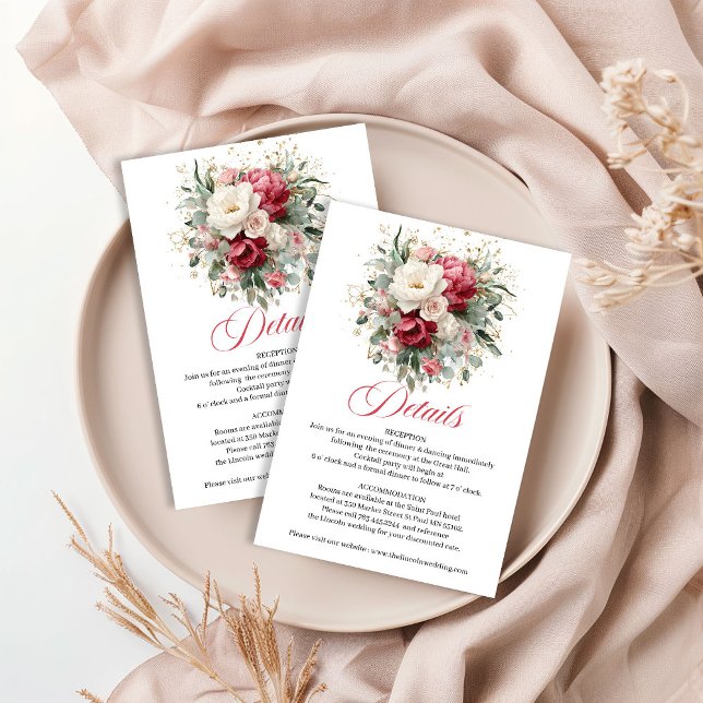 D'accompagnement Carte de détails de mariage floral Boho Bourgogne  (Boho Burgundy Blush Floral Wedding Details Card)