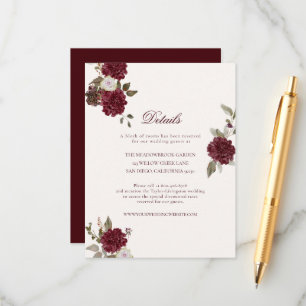 D'accompagnement Carte de détails de mariage floral bordeaux