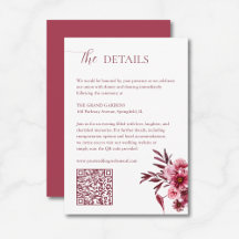 Carte de détails de mariage floral Bourgogne éléga