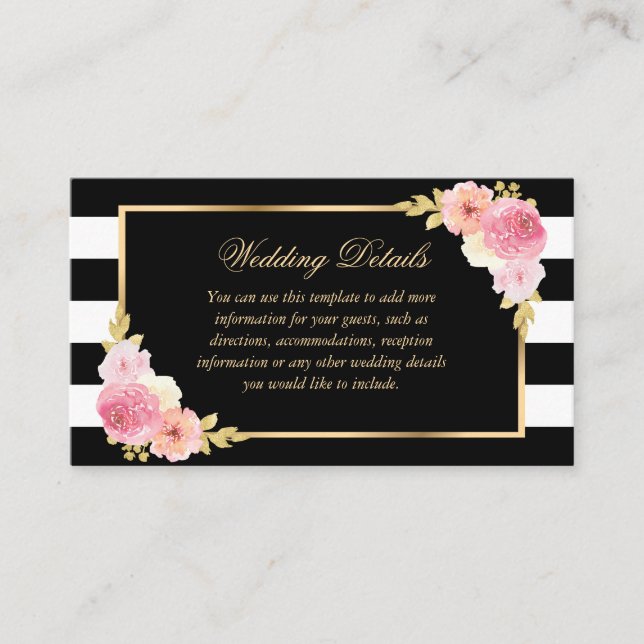 D'accompagnement Carte de détails de mariage floral rose Blush Gold (Devant)
