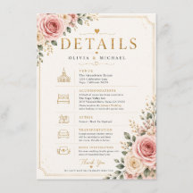 Carte de détails de mariage floral rose pastel | A