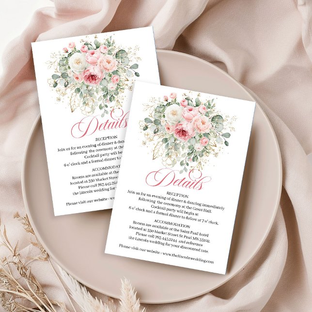 D'accompagnement Carte de détails de mariage floral teinté rustique (Rustic Blush Floral Wedding Details Card)
