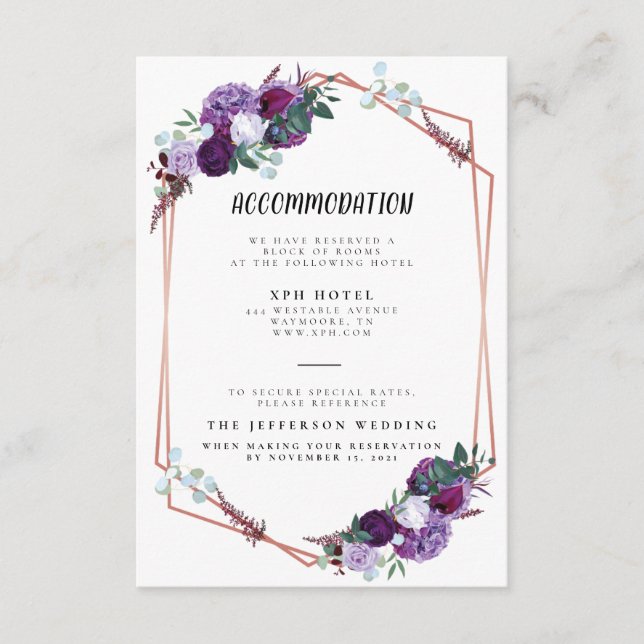D'accompagnement Carte de détails de mariage floral violet (Devant)