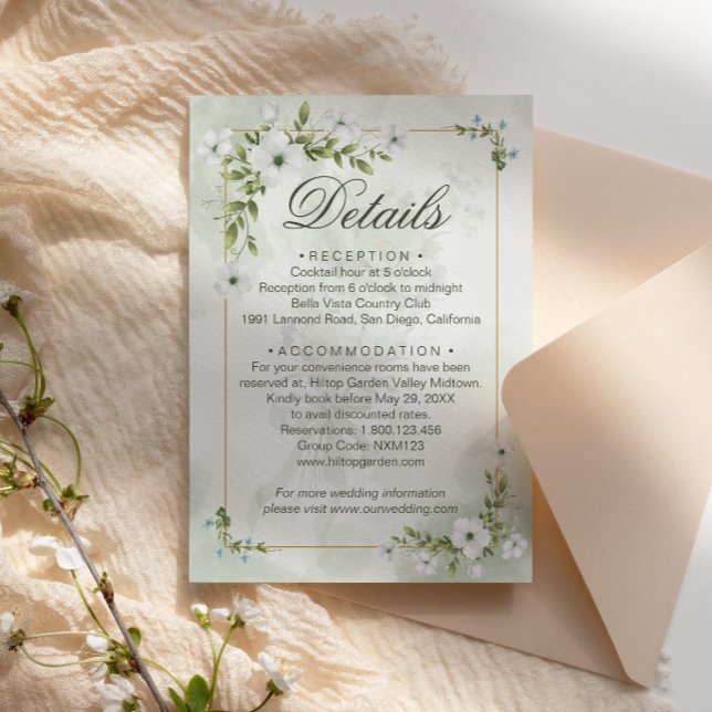 D'accompagnement Carte de détails de mariage florale blanche élégan (Créateur téléchargé)