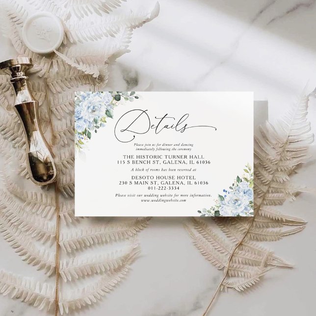D'accompagnement Carte de détails de mariage florale bleu clair rom (Créateur téléchargé)