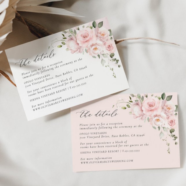D'accompagnement Carte de détails de mariage florale Rose rose (Details Card 2 Colors)