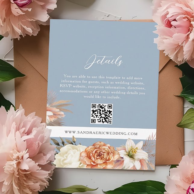 D'accompagnement Carte de détails de mariage floraux bleus Boho QR (Créateur téléchargé)