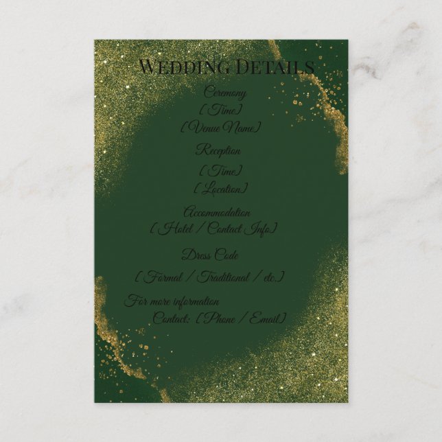D'accompagnement Carte de détails de mariage Green & Gold Spark (Devant)