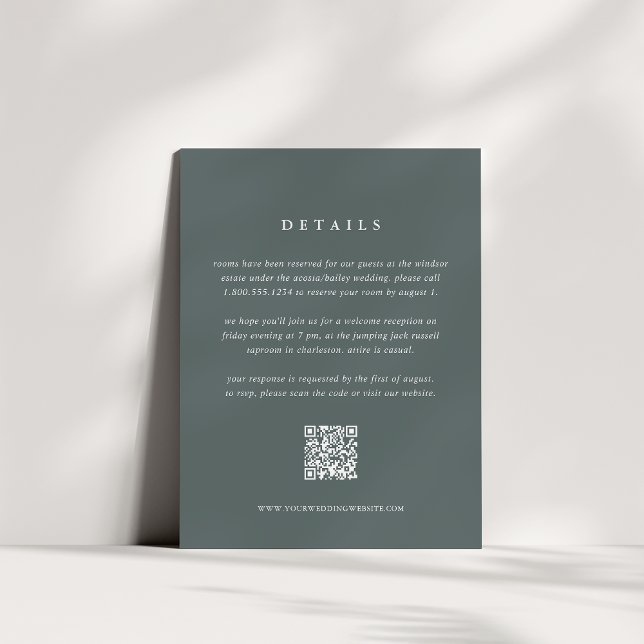 D'accompagnement Carte de détails de mariage Gris-vert ardoise avec (Créateur téléchargé)