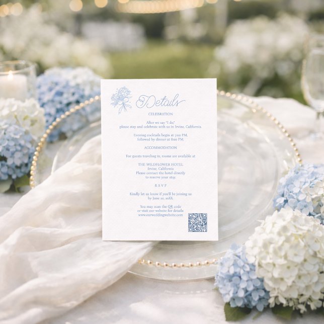 D'accompagnement Carte de détails de mariage Hydrangea Bleu Françai (Créateur téléchargé)