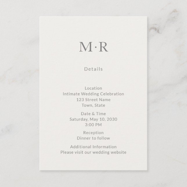 D'accompagnement Carte de détails de mariage intime minimal moderne (Devant)