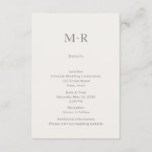 Carte de détails de mariage intime minimaliste mod