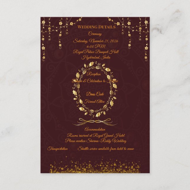 D'accompagnement Carte de détails de mariage Marron Or (Devant)