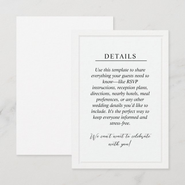 D'accompagnement Carte de détails de mariage minimale (Devant / Derrière)