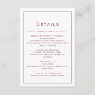 D'accompagnement Carte de détails de mariage minimaliste en rose go