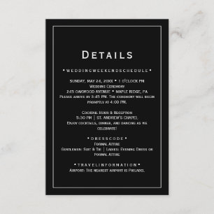 D'accompagnement Carte de détails de mariage minimaliste noire