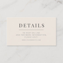 Carte de détails de mariage minimaliste Soft Beige