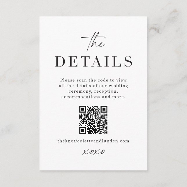 D'accompagnement Carte de détails de mariage moderne avec code QR à (Devant)