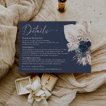 Carte de détails de mariage Navy Blue Boho Pampas