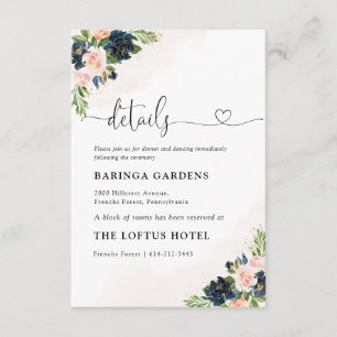 D'accompagnement Carte de détails de mariage Navy & Blush Pink Flor