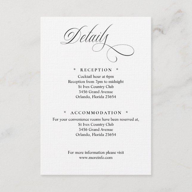 D'accompagnement Carte de détails de mariage noir et blanc (Devant)
