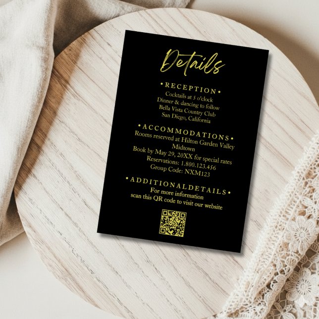 D'accompagnement Carte de détails de mariage noir et or (Créateur téléchargé)