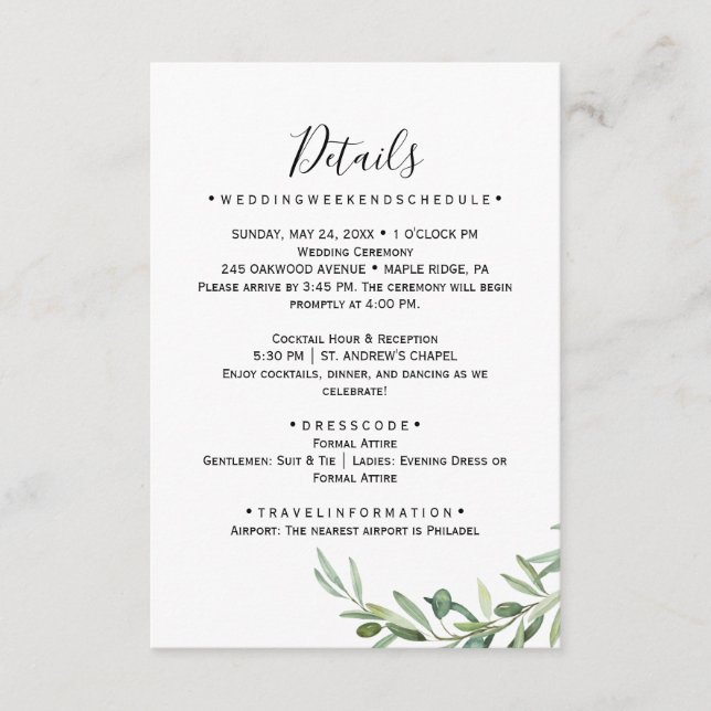 D'accompagnement Carte de détails de mariage Olive Branch (Devant)