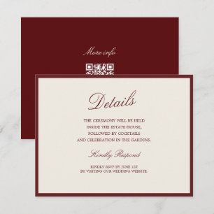 D'accompagnement Carte de détails de mariage QR Deep Wine Old Money
