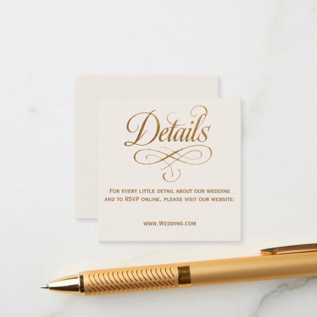 D'accompagnement Carte de détails de mariage QR Or & Ivoire (Devant/Arrière en situation)