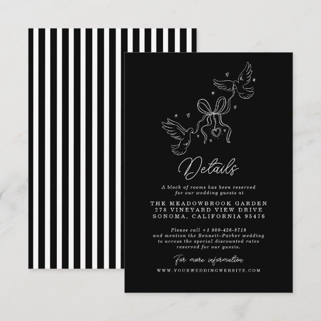 D'accompagnement Carte de détails de mariage rayée noir et blanc (Devant / Derrière)