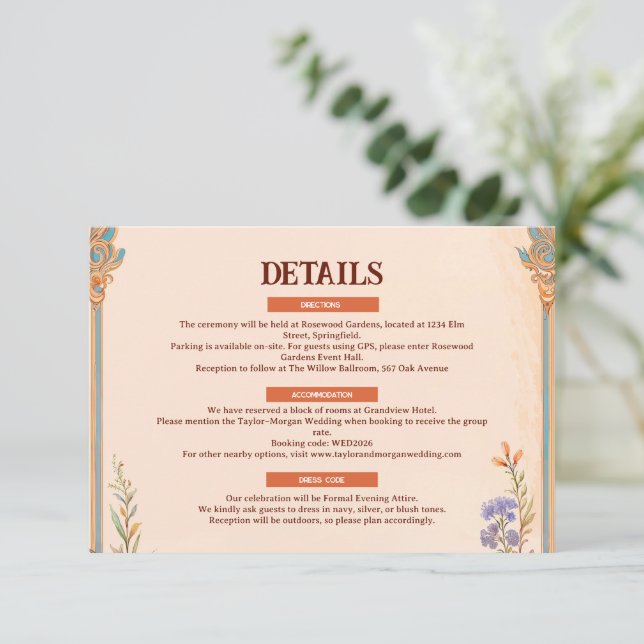 D'accompagnement Carte de détails de mariage rétro chic (Debout devant)