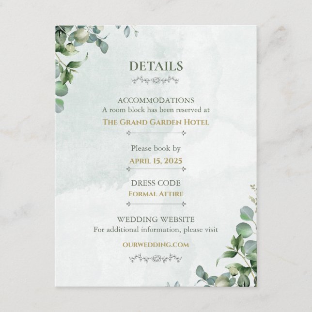 D'accompagnement Carte de détails de mariage Rose Blanche et Vert S (Devant)