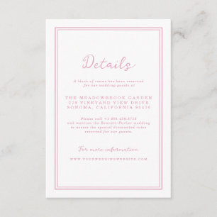 D'accompagnement Carte de détails de mariage rose chic et prépa
