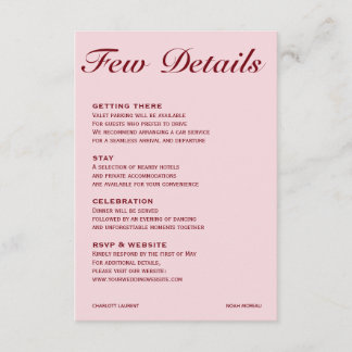D'accompagnement Carte de détails de mariage rose pâle chic élégant