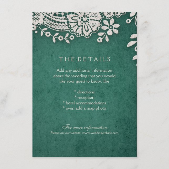 D'accompagnement Carte de détails de mariage rustique en dentelle v (Devant)