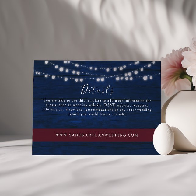 D'accompagnement Carte de détails de mariage rustique Navy Lights (Créateur téléchargé)