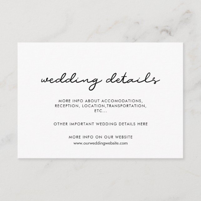 D'accompagnement Carte de détails de mariage simple (Devant)