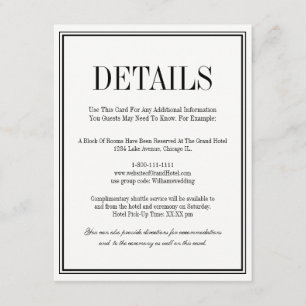 D'accompagnement Carte de détails de mariage simple et élégante
