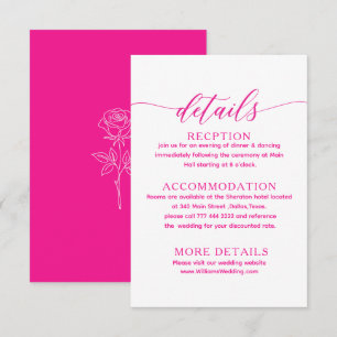 D'accompagnement carte de détails de mariage simple fuchsia rose