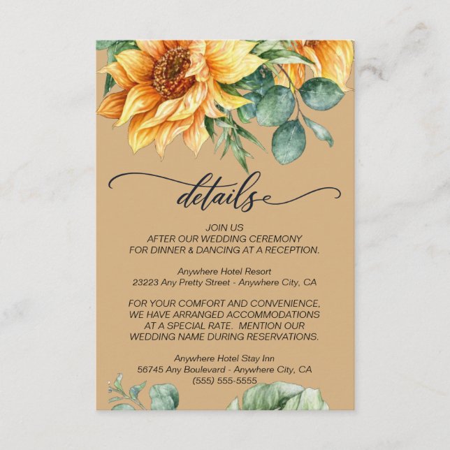 D'accompagnement Carte de détails de mariage Sunflower Blush (Devant)
